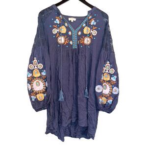 Altar'd State Bohemian Long Sleeve Floral Patchwork Tunic Boho Shirt Dress